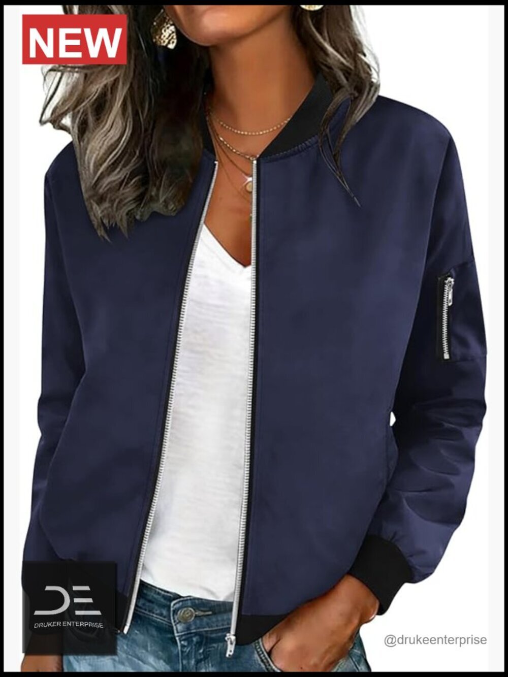 Long Sleeve Zip Up Casual Jacket with Pockets Lightweight Work Coat